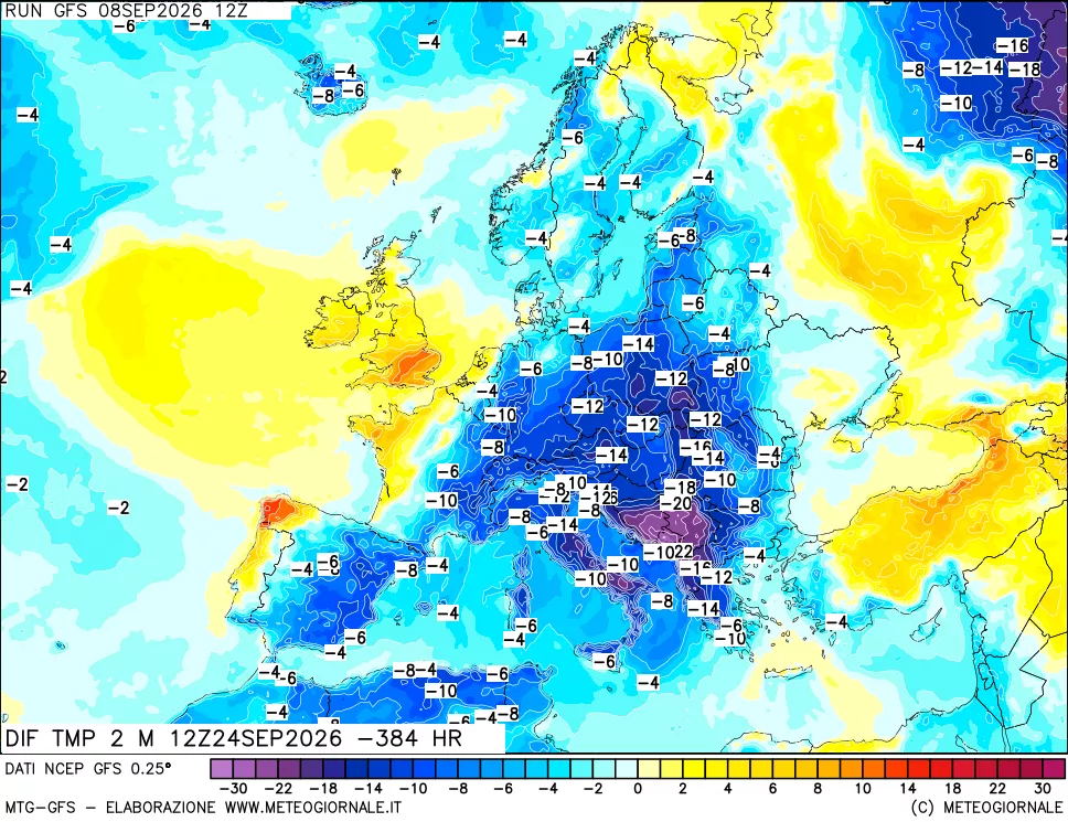 mappa Dif. Temp a 2 metri Valid - Init