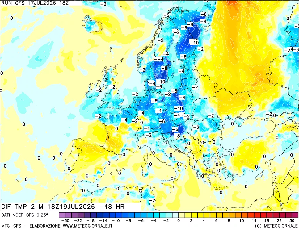 mappa Dif. Temp a 2 metri Valid - Init