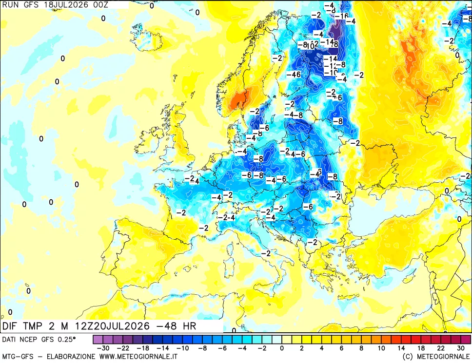 mappa Dif. Temp a 2 metri Valid - Init