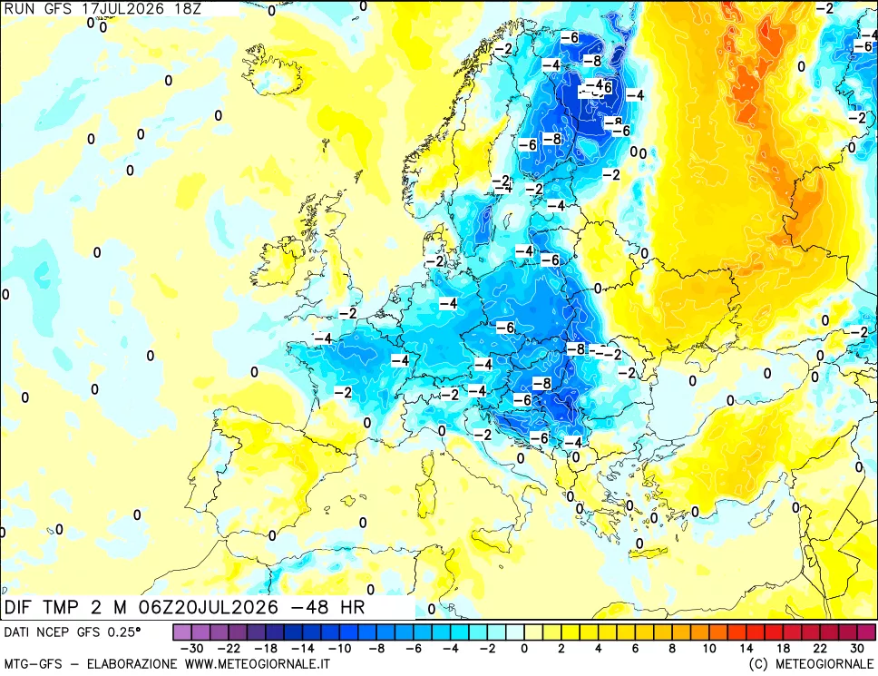 mappa Dif. Temp a 2 metri Valid - Init