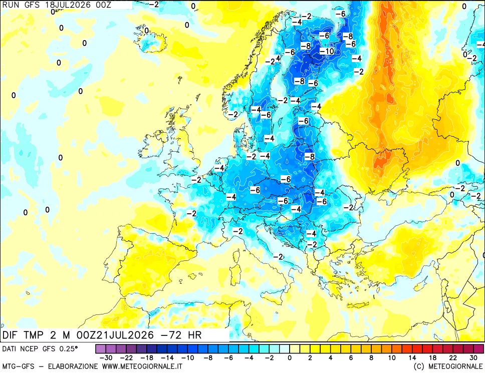 mappa Dif. Temp a 2 metri Valid - Init