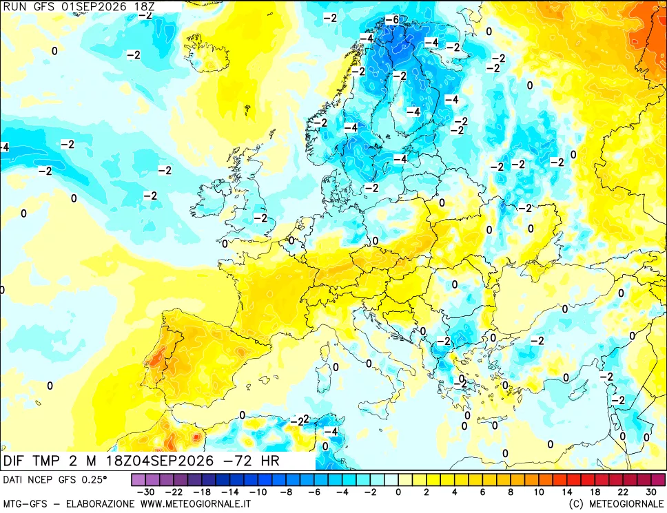 mappa Dif. Temp a 2 metri Valid - Init