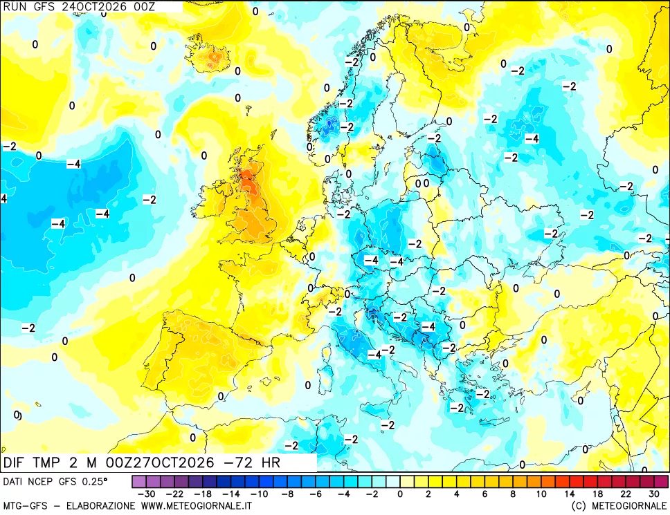 mappa Dif. Temp a 2 metri Valid - Init