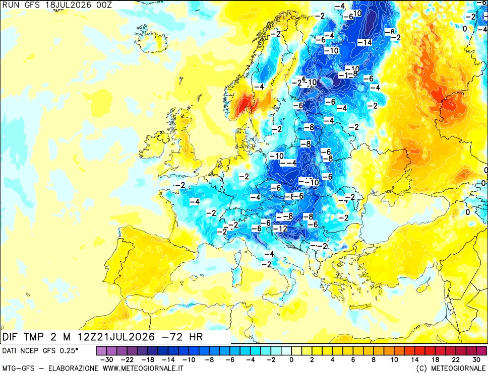 mappa Dif. Temp a 2 metri Valid - Init