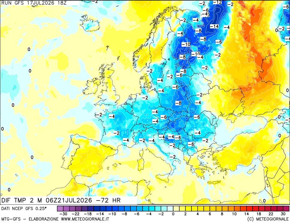 mappa Dif. Temp a 2 metri Valid - Init
