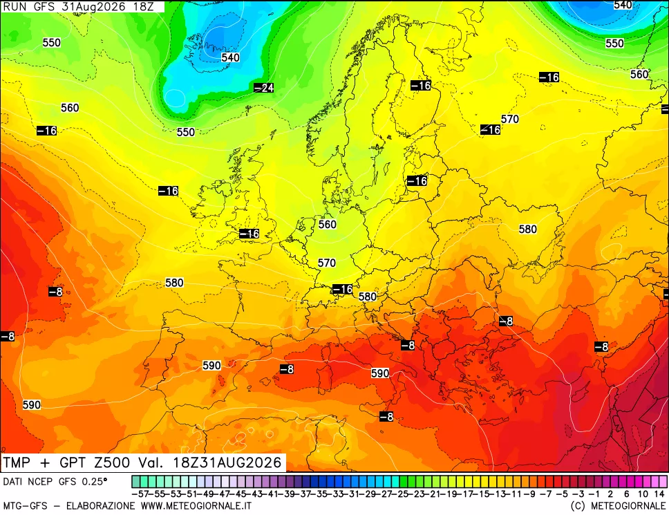 mappa 500 hPa Temp + GPT