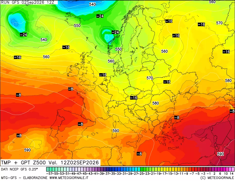 mappa 500 hPa Temp + GPT