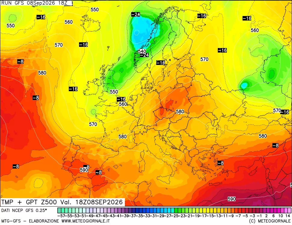 mappa 500 hPa Temp + GPT