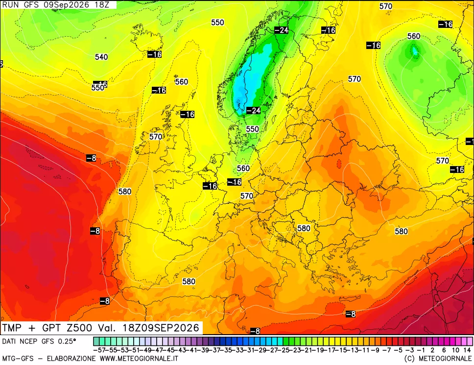 mappa 500 hPa Temp + GPT