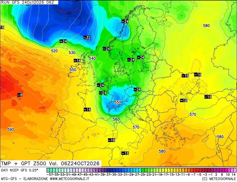 mappa 500 hPa Temp + GPT