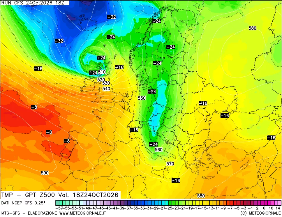 mappa 500 hPa Temp + GPT