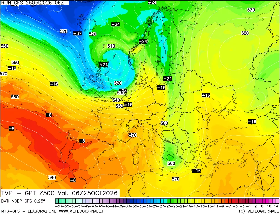 mappa 500 hPa Temp + GPT