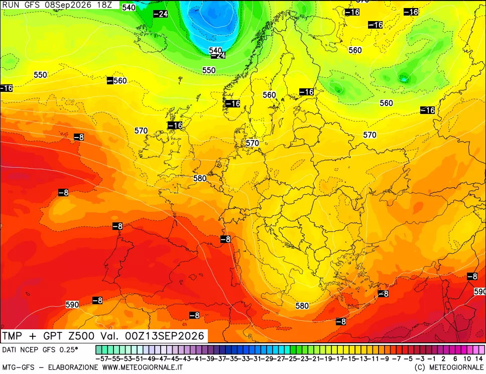 mappa 500 hPa Temp + GPT