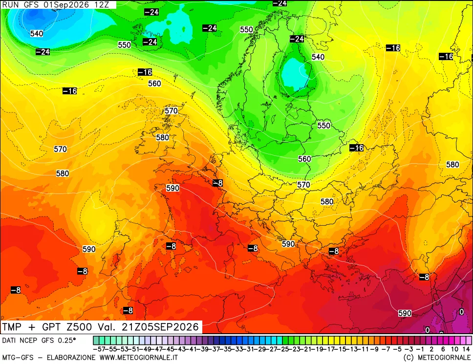 mappa 500 hPa Temp + GPT