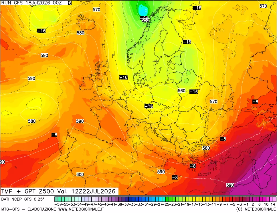 mappa 500 hPa Temp + GPT
