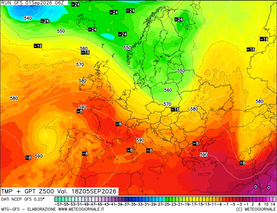 mappa 500 hPa Temp + GPT