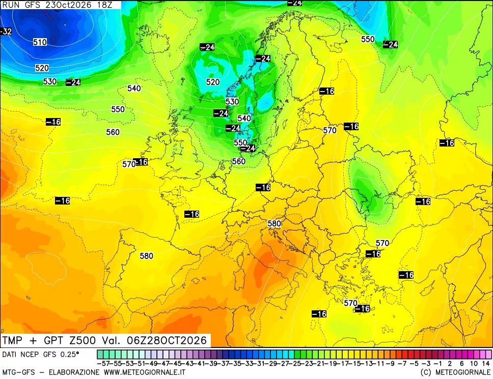 mappa 500 hPa Temp + GPT