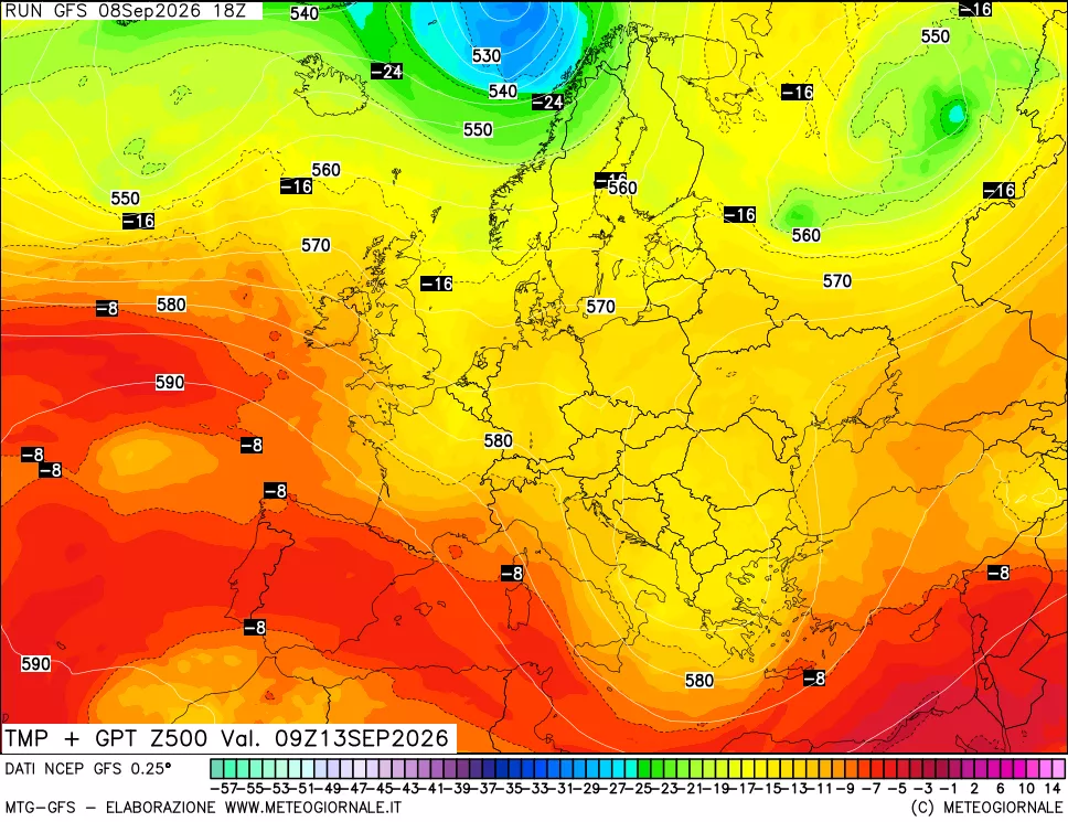 mappa 500 hPa Temp + GPT
