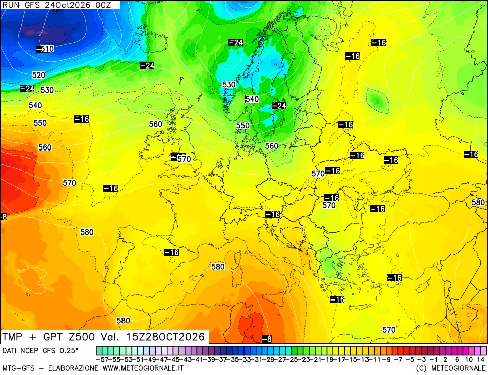 mappa 500 hPa Temp + GPT