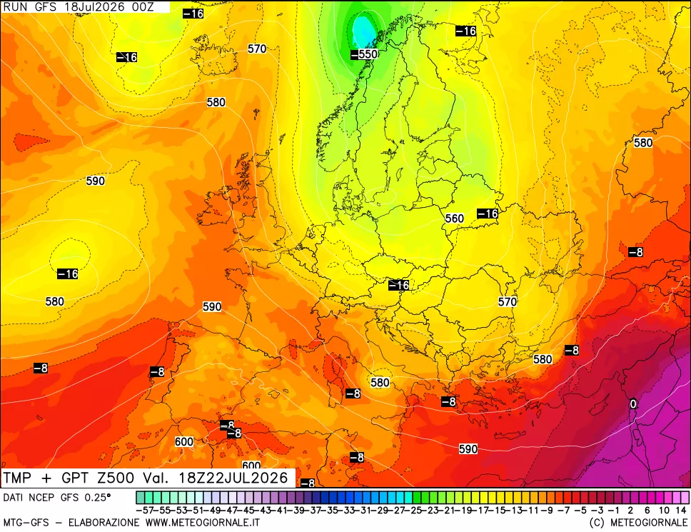 mappa 500 hPa Temp + GPT