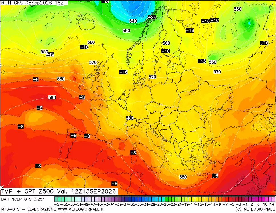 mappa 500 hPa Temp + GPT