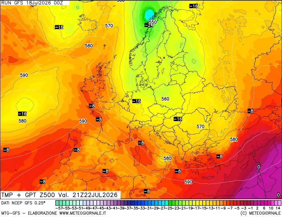 mappa 500 hPa Temp + GPT