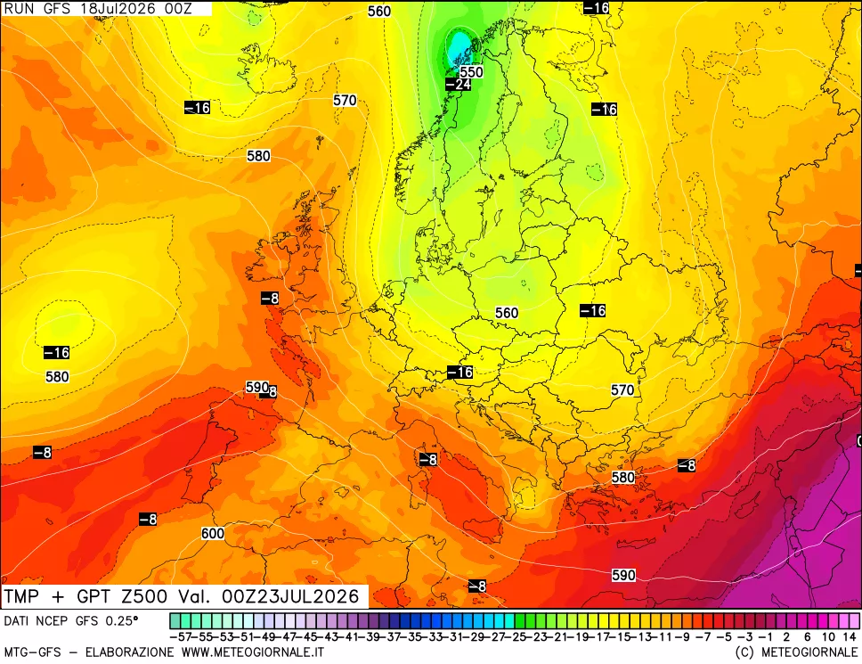 mappa 500 hPa Temp + GPT