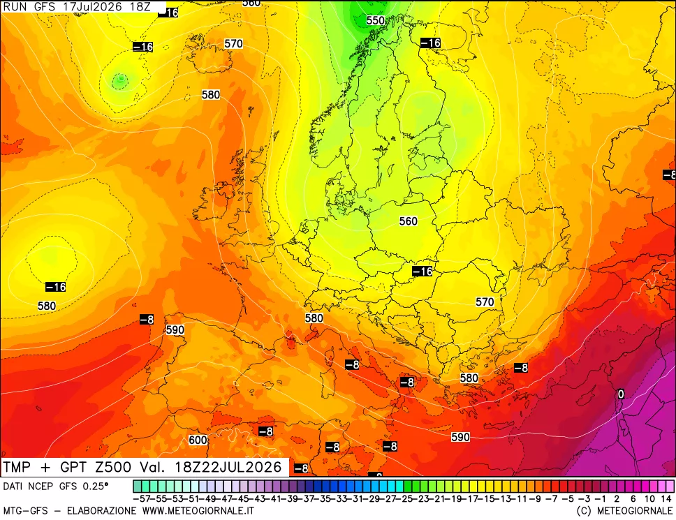 mappa 500 hPa Temp + GPT
