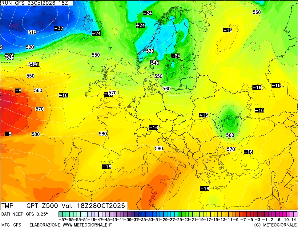 mappa 500 hPa Temp + GPT