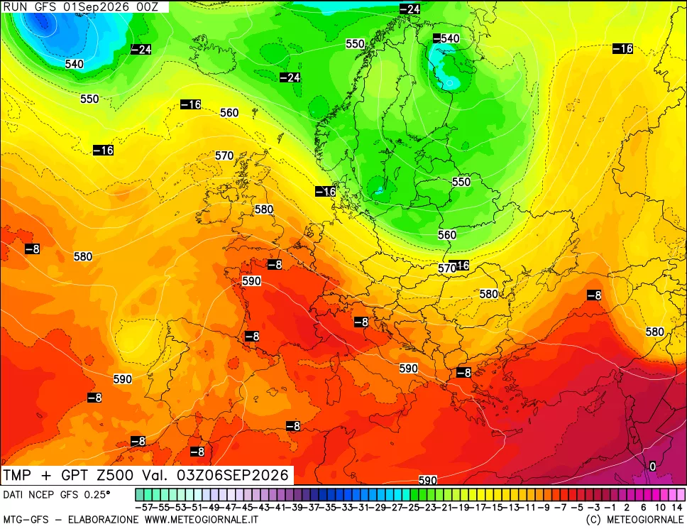 mappa 500 hPa Temp + GPT