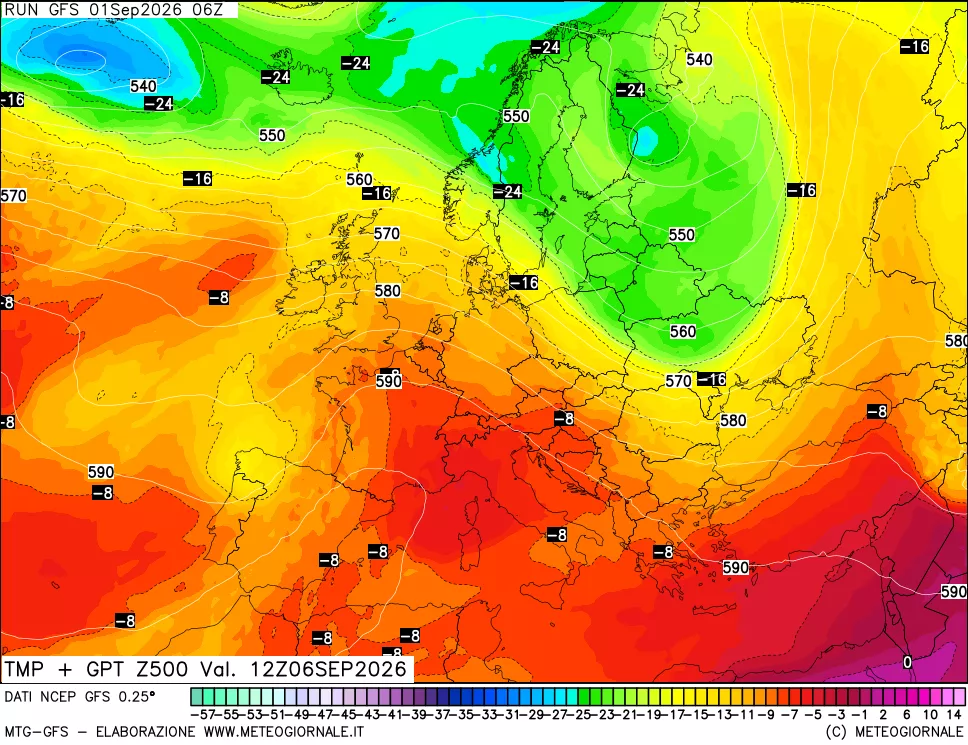mappa 500 hPa Temp + GPT