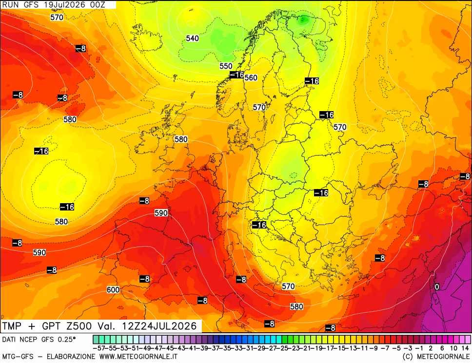 mappa 500 hPa Temp + GPT