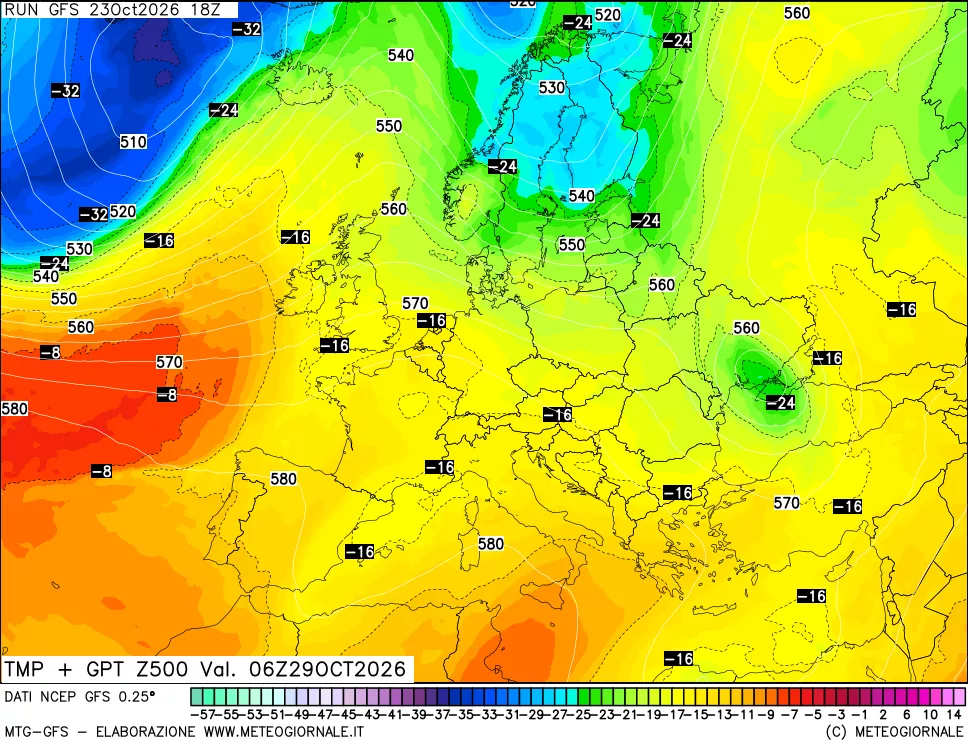 mappa 500 hPa Temp + GPT