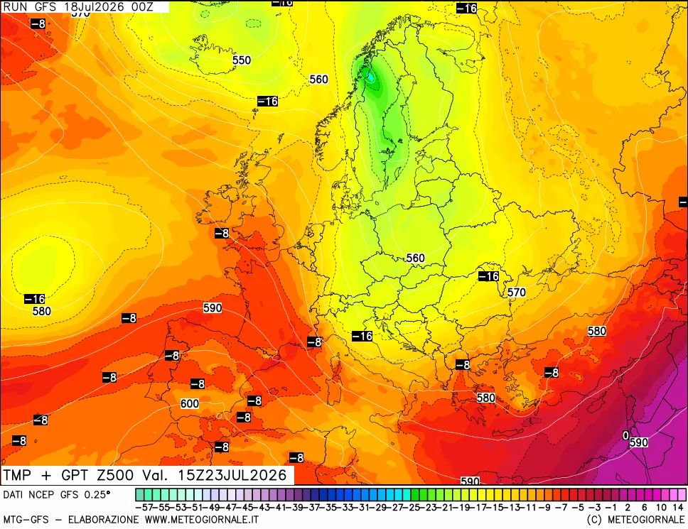 mappa 500 hPa Temp + GPT