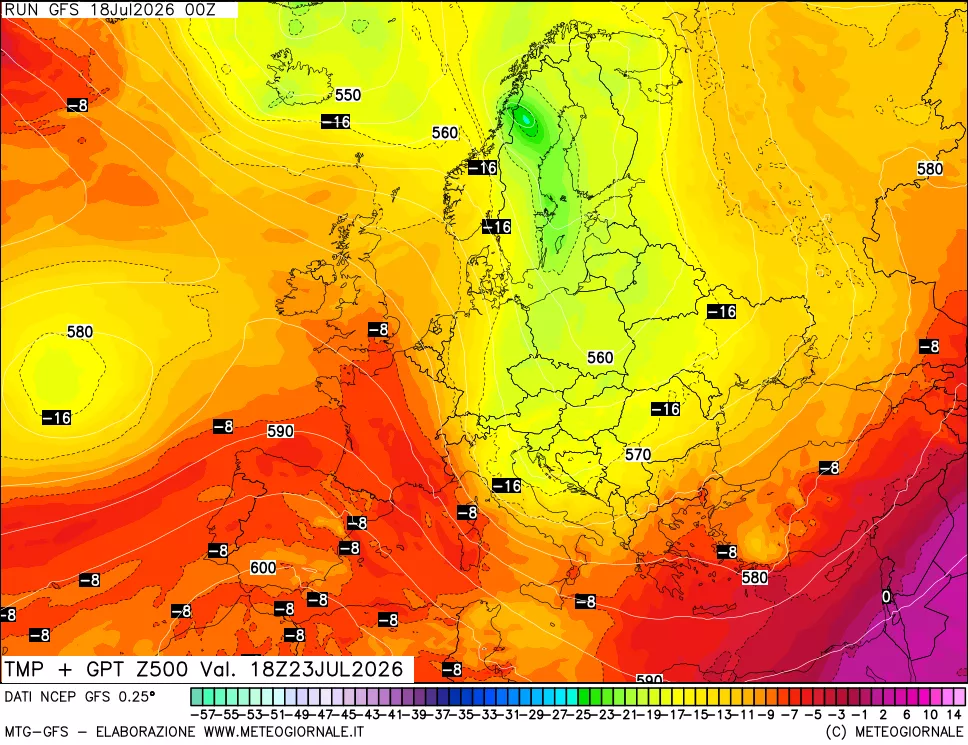 mappa 500 hPa Temp + GPT