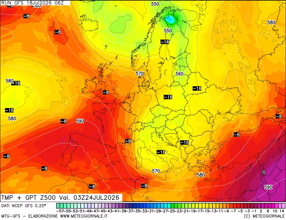 mappa 500 hPa Temp + GPT