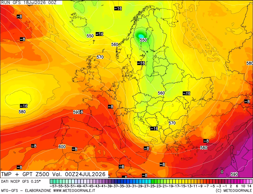 mappa 500 hPa Temp + GPT