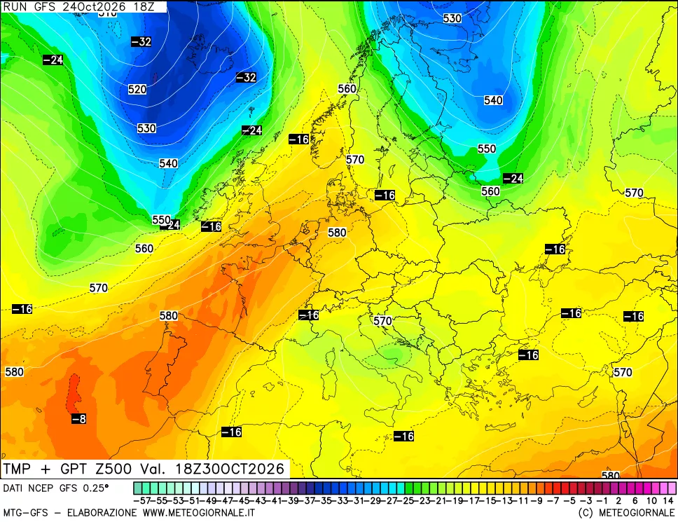 mappa 500 hPa Temp + GPT
