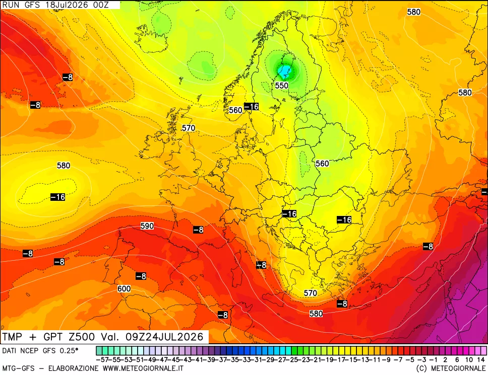 mappa 500 hPa Temp + GPT