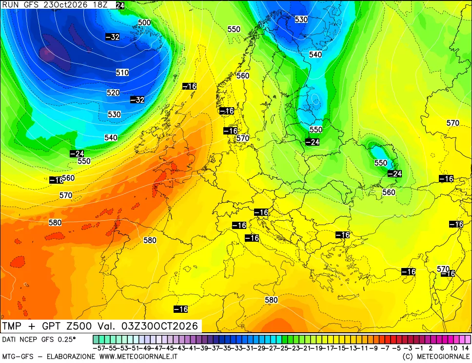 mappa 500 hPa Temp + GPT