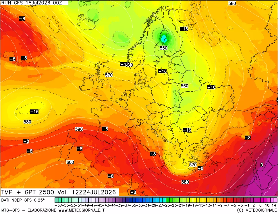 mappa 500 hPa Temp + GPT