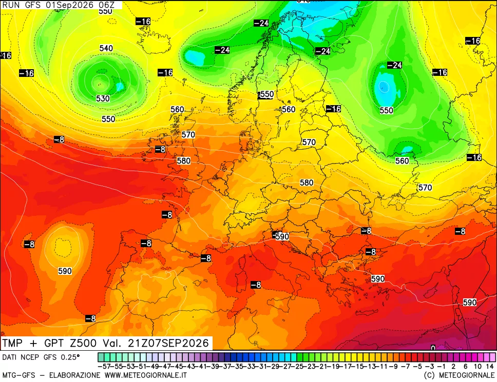 mappa 500 hPa Temp + GPT
