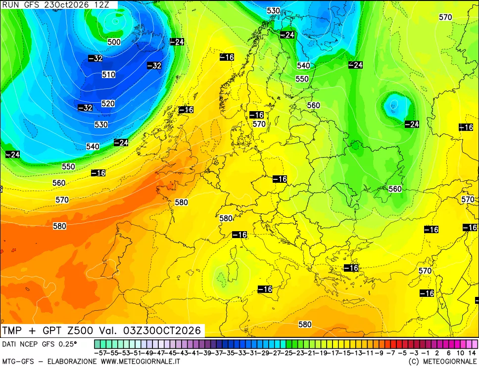 mappa 500 hPa Temp + GPT