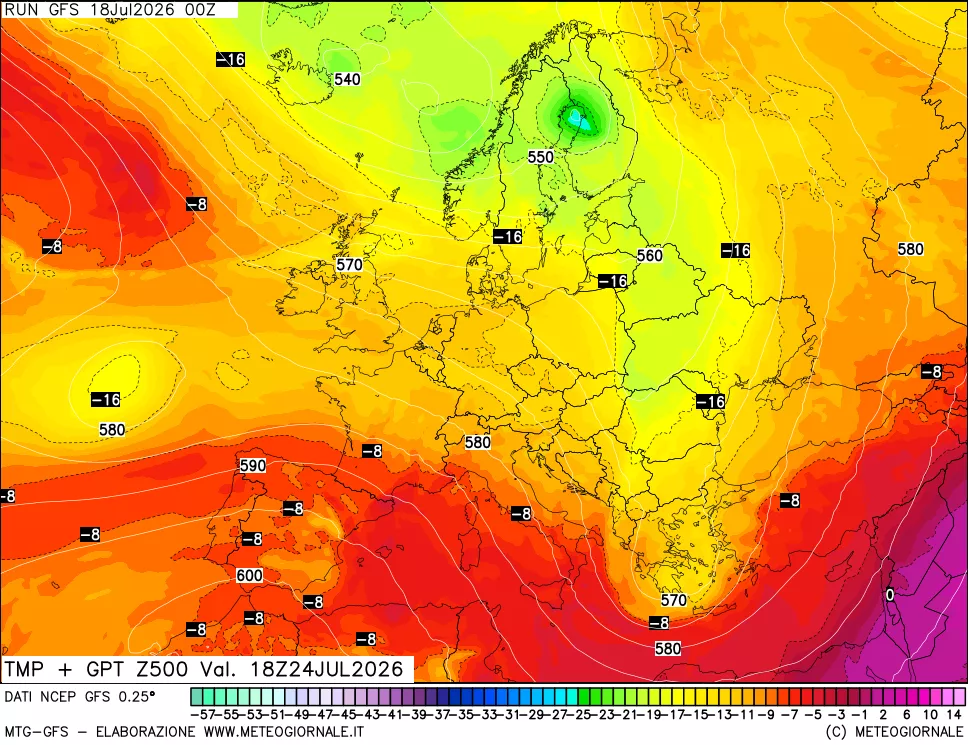 mappa 500 hPa Temp + GPT