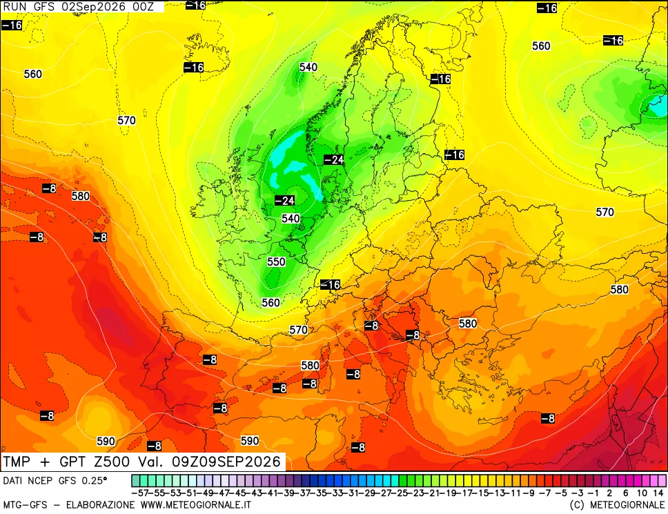 mappa 500 hPa Temp + GPT