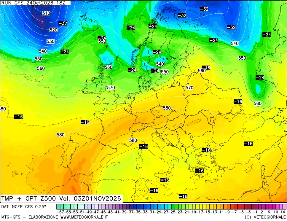 mappa 500 hPa Temp + GPT
