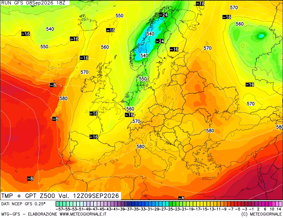 mappa 500 hPa Temp + GPT
