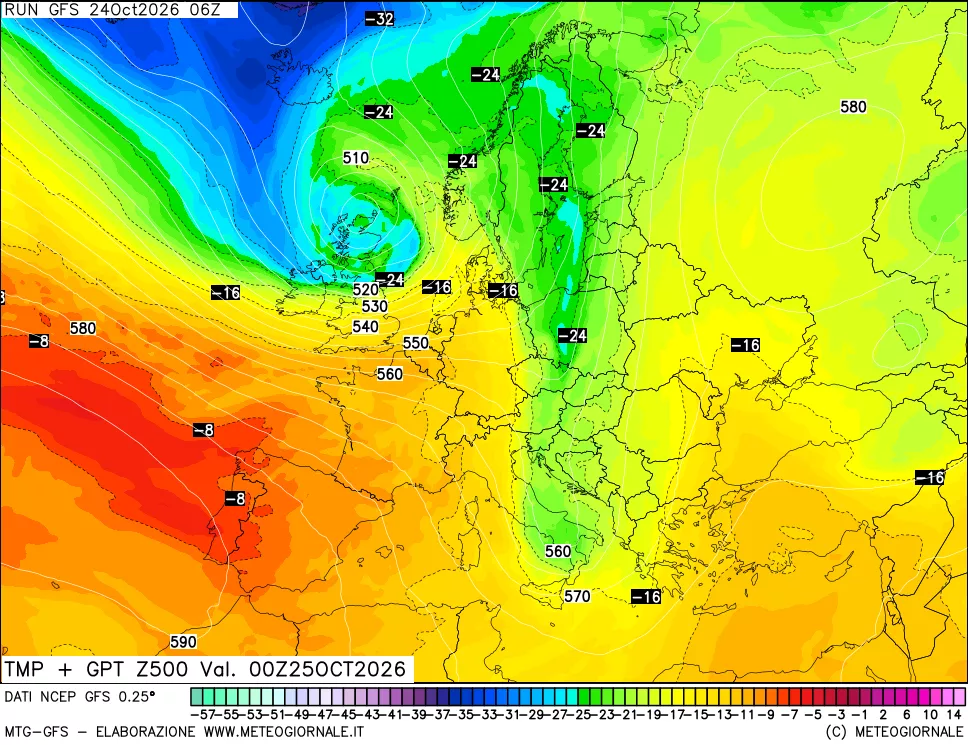 mappa 500 hPa Temp + GPT