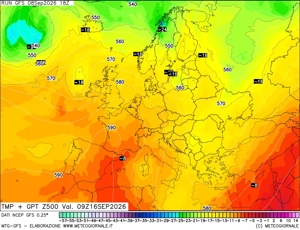 mappa 500 hPa Temp + GPT