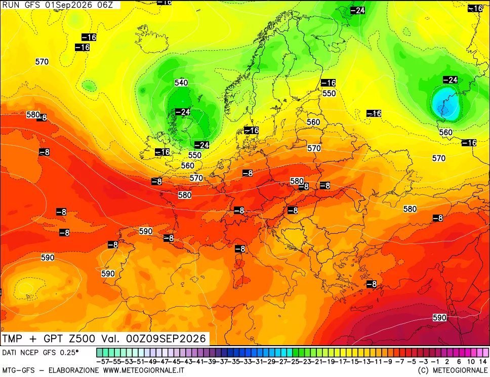 mappa 500 hPa Temp + GPT